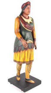 Thomas Brooks Cigar Store Indian Maiden c.1880: This is a Thomas Brooks carved wooden cigar store Indian maiden from Lead, South Dakota made circa 1880. The Indian figure was purchased from the family of James J. Green, who acquired the piece from