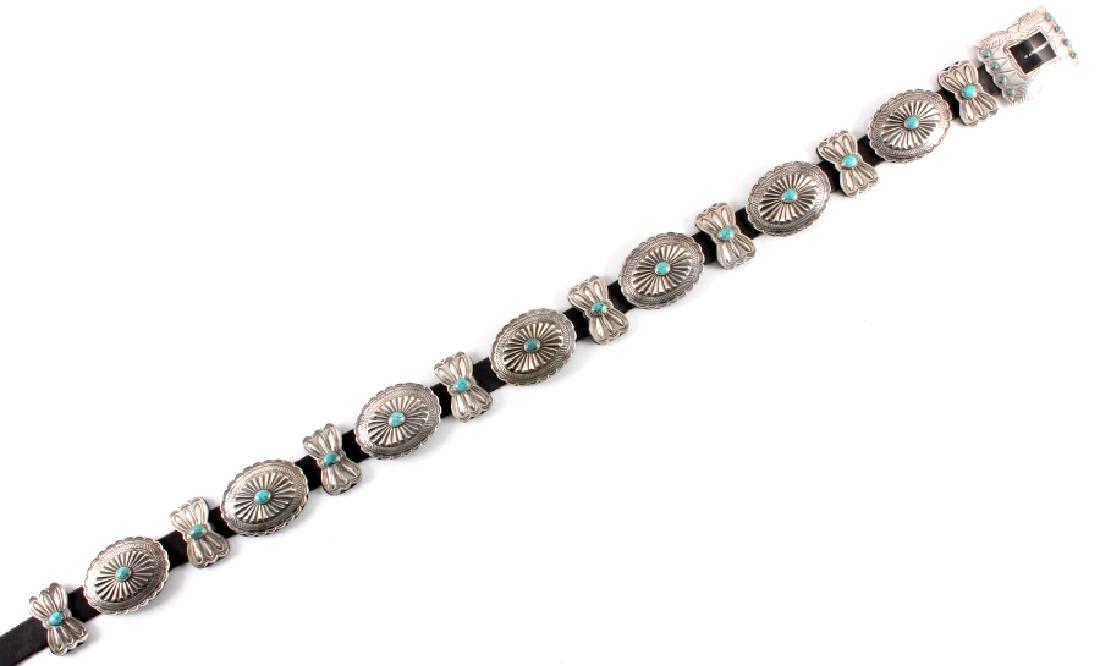 Signed Buffalo Dancer Sterling Silver Concho Belt: This is a signed Buffalo Dancer Native American Indian sterling silver and turquoise concho belt from Taos, New Mexico and made by Lawrence Archuleta. Buffalo Dancer is one of the finest Native Americ