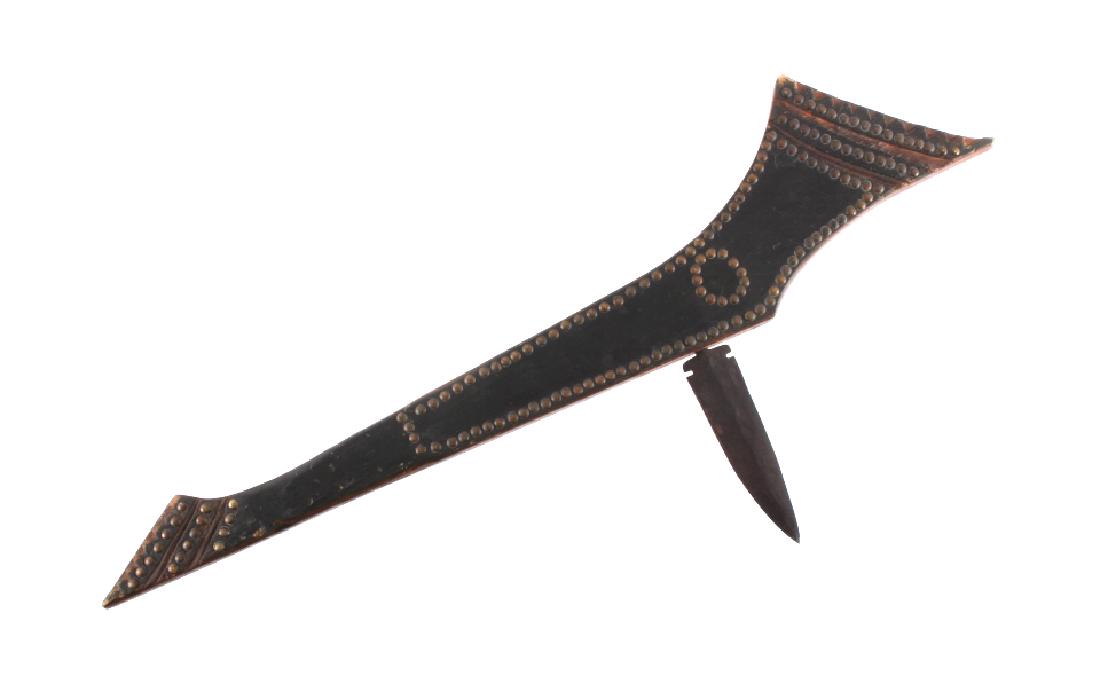 Sioux Gunstock Spontoon War Club Tomahawk: The lot features a gunstock war club tomahawk with spontoon spike blade attributed to the Sioux Native American Indians of the Dakotas. The war club is said to be from the Reservation Period circa 19t