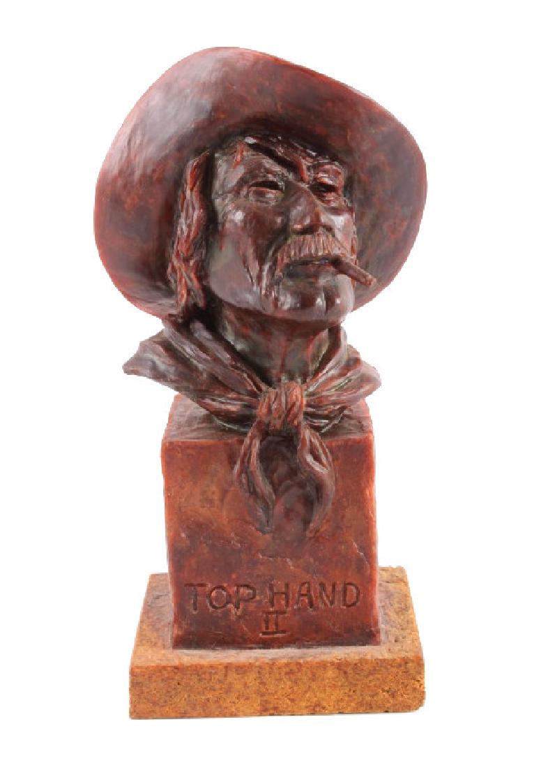 Original G.C. Wentworth Wax Bust w/ RIghts: This is an original G.C. (Gerry) Wentworth wax bust sculpture titled "Top Hand II". Gerry Wentworth was a Great Falls, Montana artist who grew up in the era just after Charles Russell's life. He was l