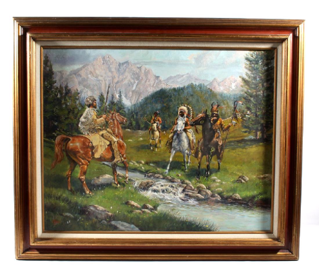 Original Lynn Thomas Oil on Canvas Painting: Provided for you in this lot is an original Lynn Thomas oil on canvas painting that was displayed in Jackson Hole, Wyoming. Thomas was a well known Western artist from Wyoming. In addition to the arti
