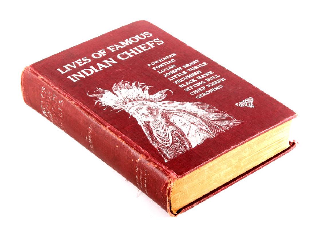 Lives of Famous Indian Chiefs First Edition: This is a first edition of "Lives of Famous Indian Chiefs" written by Norman B. Wood and published in 1906. The book features a gilt decorated cover and provides brief biographical descriptions of man