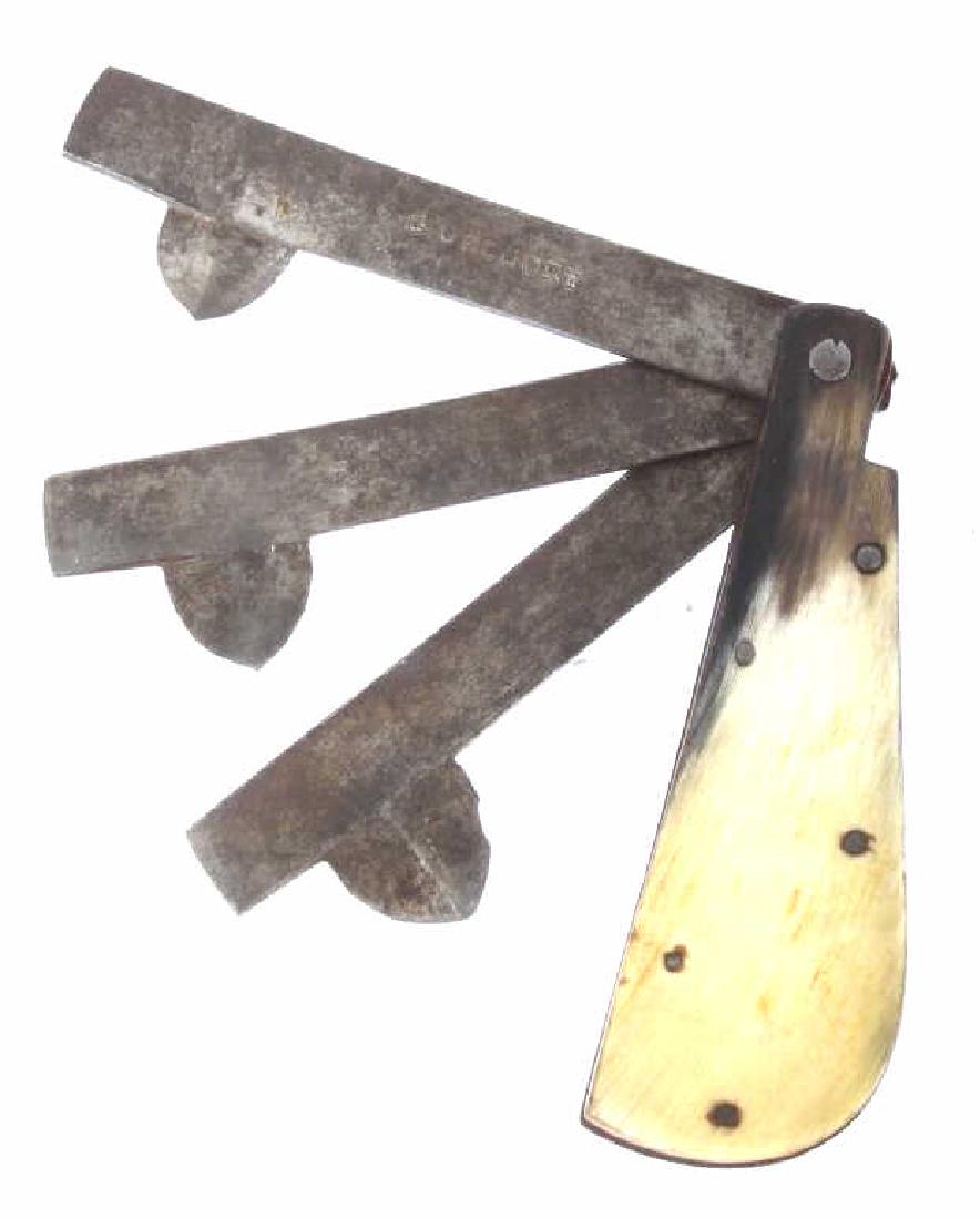 Civil War Era G. Gregory Tri-Blade Medical Bleeder: Included for you in this lot is a G. Gregory branded, Civil War era medical bleeder, or fleam. The device has three flip out blades, with the smallest being marked "G. Gregory". The blades are housed