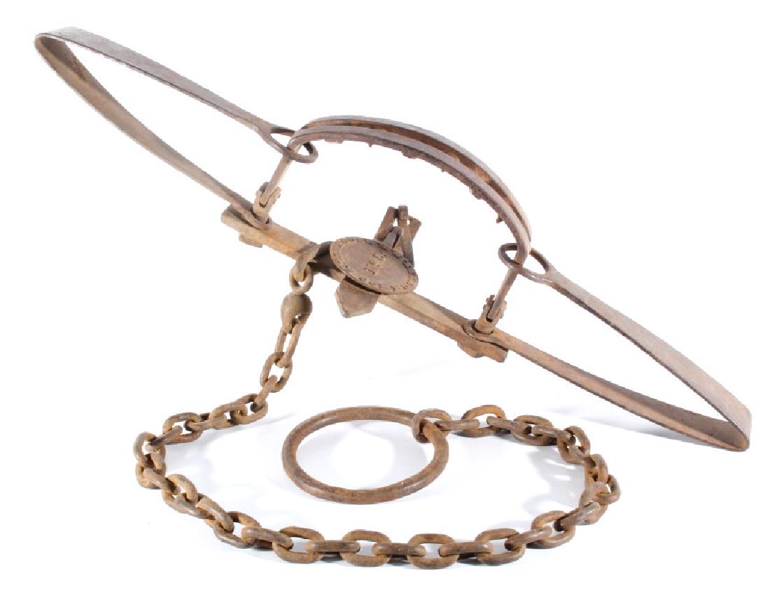 Newhouse No. 5 Community Bear Trap Circa 1865-1888: For sale in this lot is a RARE Newhouse Number 5 bear trap, by the Oneida Community. Starting production in 1845, Sewell Newhouse - A blacksmith within the community, learned to hand-forge animal trap