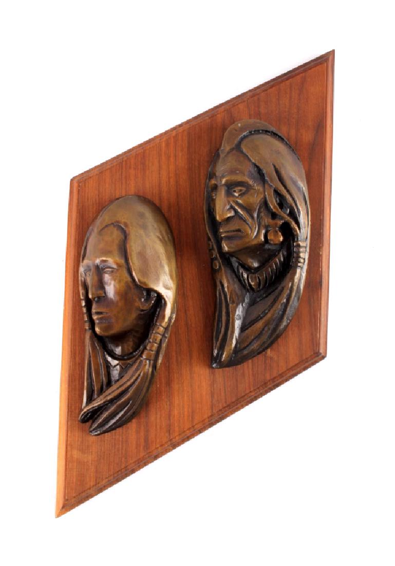 Original Ace Powell Bronze Indian Relief Sculpture: This is an original Ace Powell bronze Indian relief sculpture titled "Blood Indian Man and Woman". Asa "Ace" Lynn Powell was a Montana artist known for his Western works of art in watercolor, oil pain