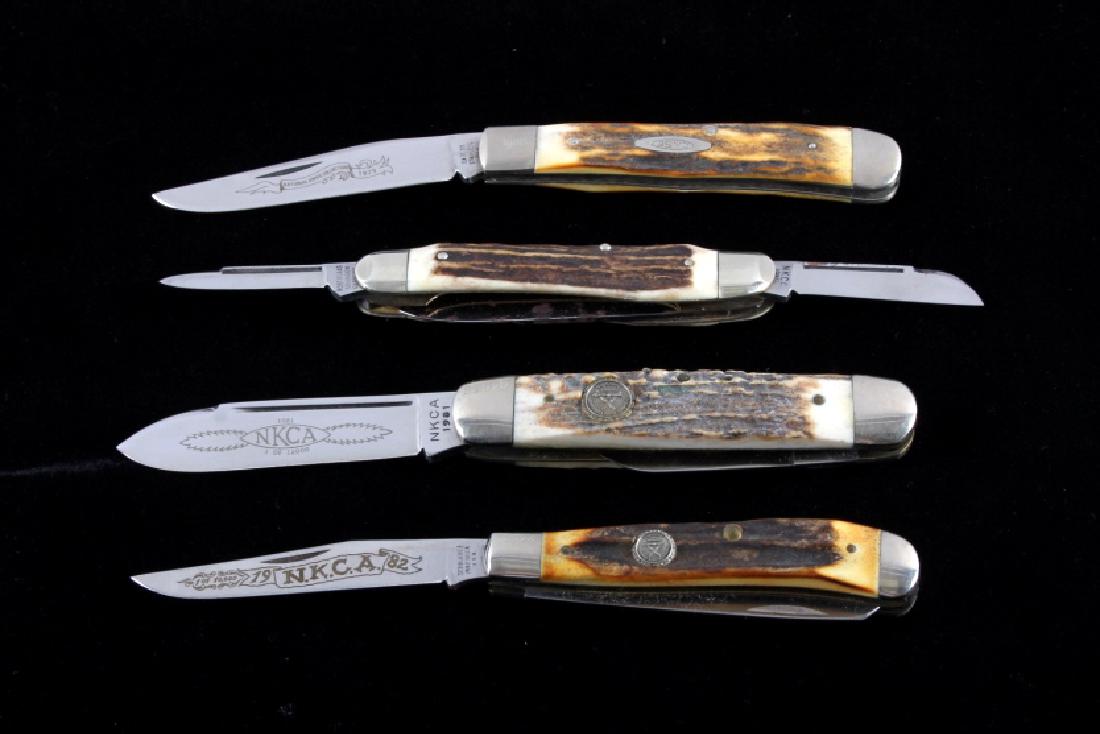 National Knife Collectors Association Knives: This is a collection of 4 knives from the National Knife Collectors Association from 1979-1982. The 1979 knife is marked "Case XX Stainless U.S.A.", the 1980 knife is marked "Robt Klaas Solingen Germa