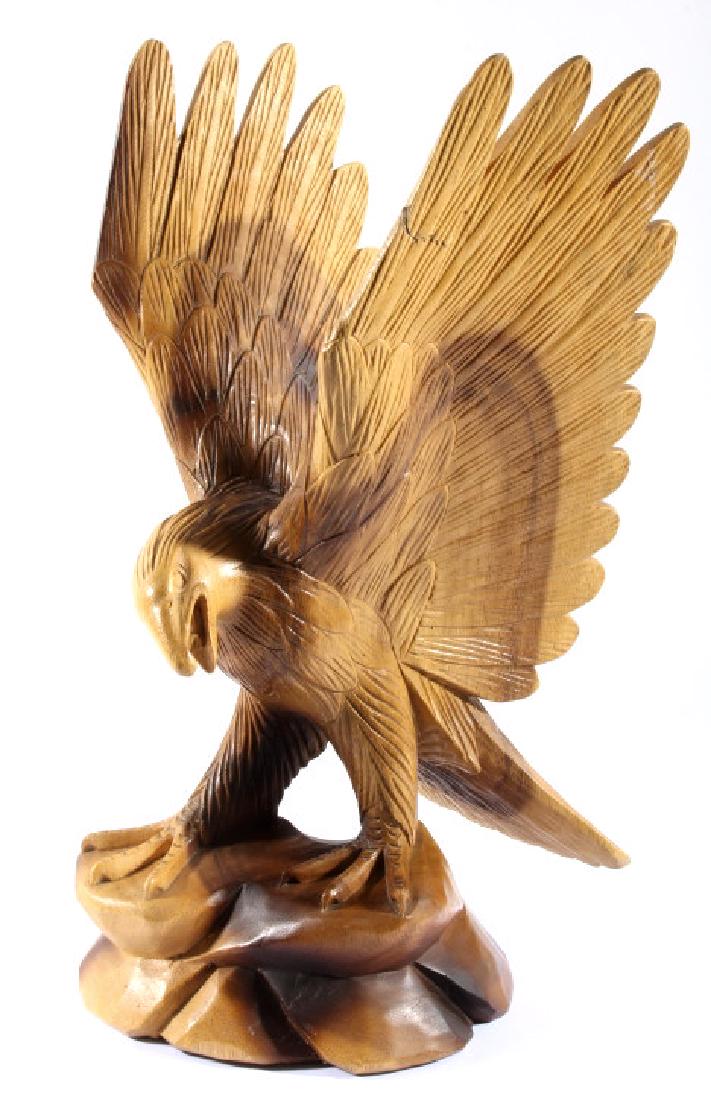 Solid Wood Carved Eagle Sculpture