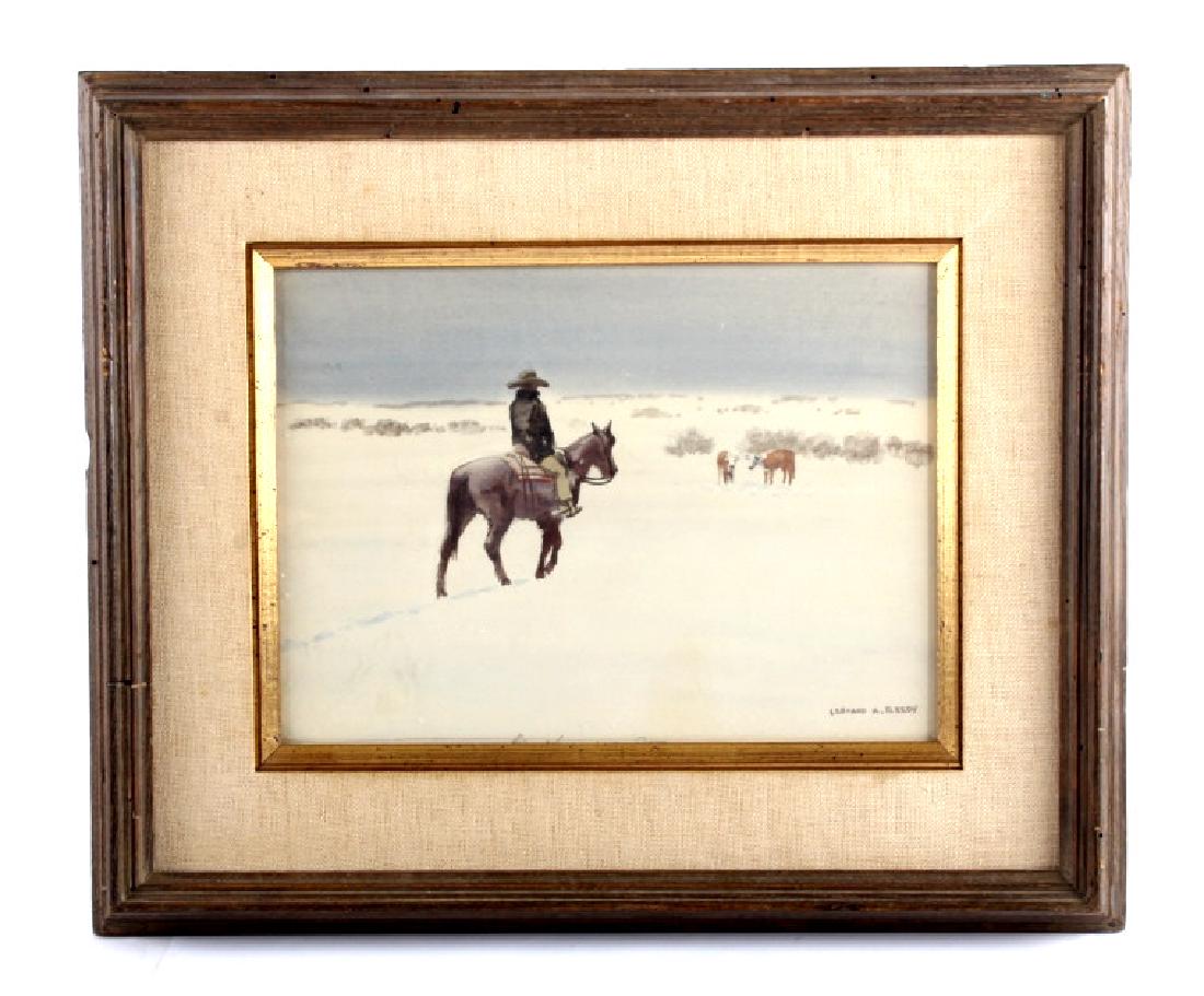 Original Leonard Reedy Framed Watercolor Painting: This is an original Leonard Reedy framed watercolor painting titled "Gathering Strays". Reedy was a landscape and figure painter from Chicago. He attended the Chicago Institute and Academy of Fine Art
