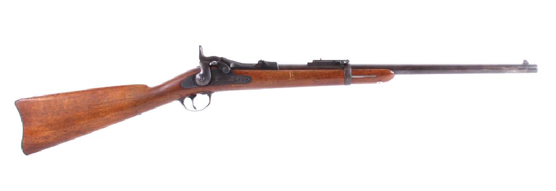 Springfield Model 1884 Trapdoor .45-70 Carbine: This is a Model 1884 Trapdoor Springfield .45-70 caliber cavalry carbine, serial number 362720. This is a fine early carbine with all the correct features including sling ring bar, trap in butt plate 