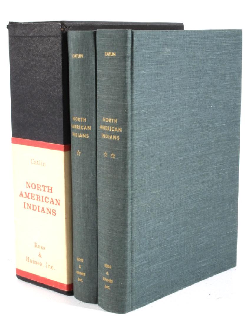 North American Indians by Geo. Catlin VOL I & II: The lot features the complete volumes I & II set of the North American Indians book by George Catlin. This hard copy special edition with sleeve was published by Ross & Haines Inc. Minneapolis and pri