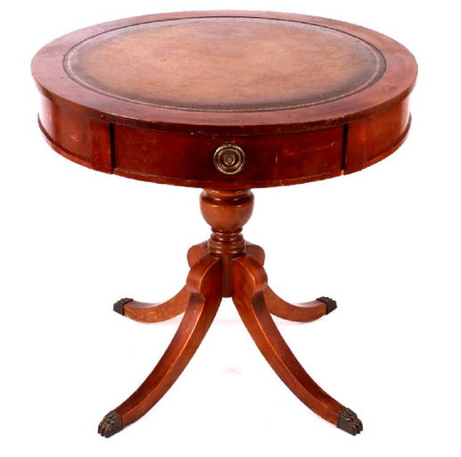 Early Duncan Phyfe Style Leather Top Round Table