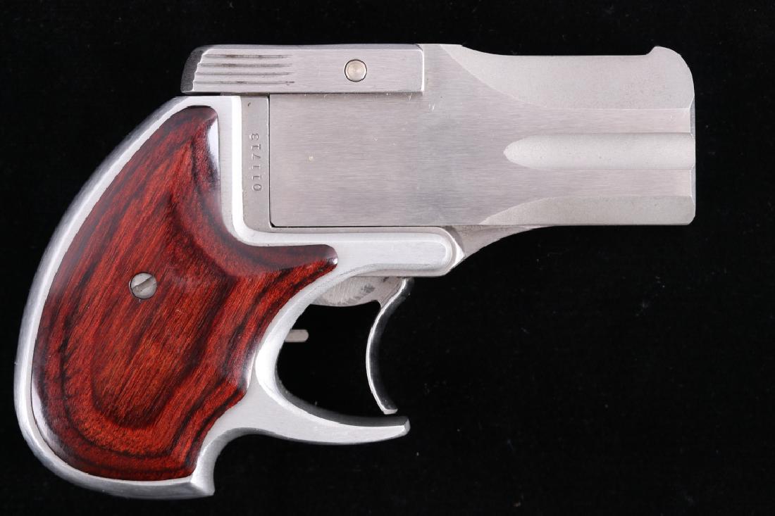 American Derringer Corp. D/A 9mm Derringer Pistol: For sale in this lot is an American Derringer Corp. Model DA 38 Double Action Derringer pistol, chambered in 9mm. The pistol is crafted of stainless steel, and boasts gorgeous rosewood grips. The pist