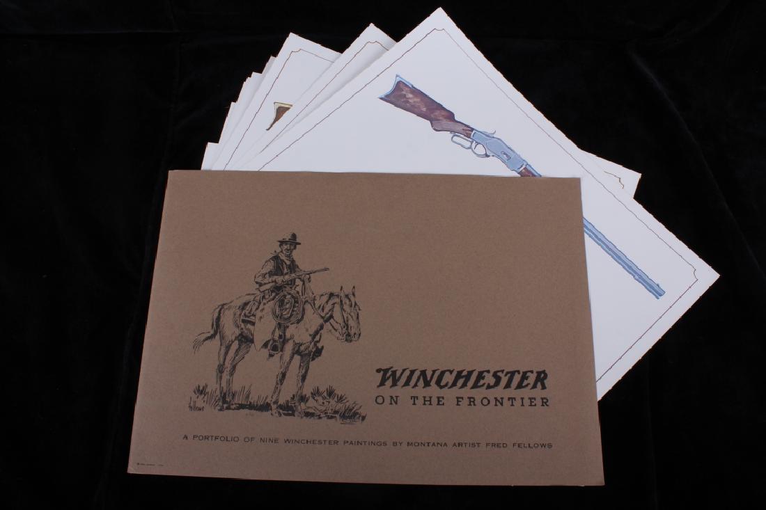 Winchester on the Frontier Fred Fellows Portfolio: Offered in this lot we have a Winchester on the Frontier print portfolio by Fred Fellows. The Portfolio features nine Fred Fellows prints showing Winchester and a few Henry rifles. The portfolio is ma