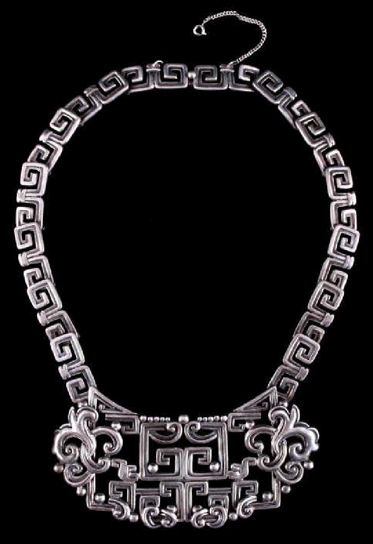 Margot de Taxco Sterling Silver Necklace RARE: This is an increasingly rare original Margot Van Voorhies Carr Taxco, Mexico sterling silver necklace from the circa 1950’s. The Margot De Taxco Sterling silver piece shows a fine Mid-Century Modern