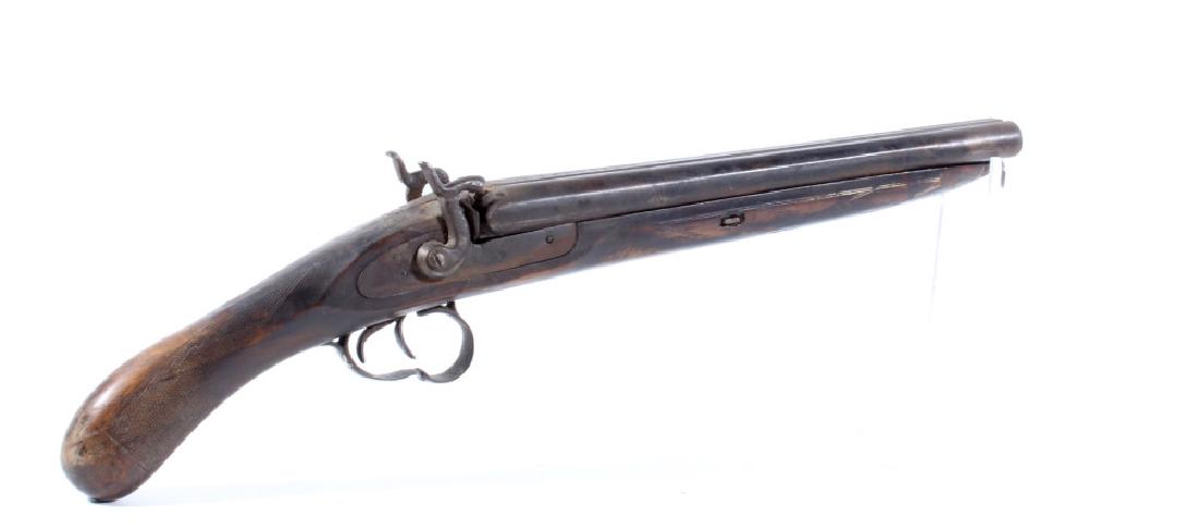 1853 Belgian Double Barrel Coach Gun: For your consideration is this rare Belgian side by side double barrel pistol grip 10 gauge coach gun. As "coach gun" is a more modern term, the term "messenger's gun" was used in the 1860's when Well