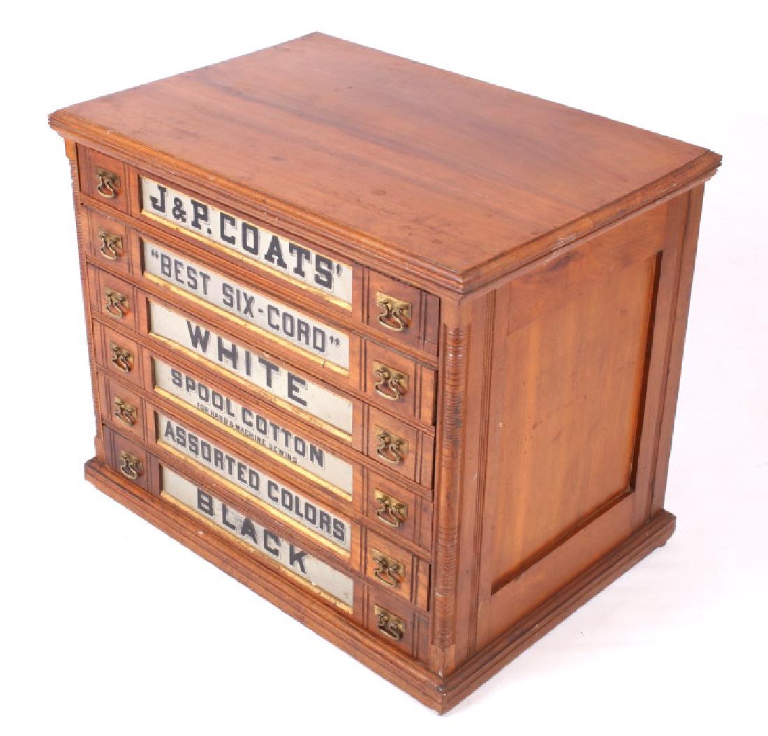 J&P Coats Antique Cherry Wood Spool Cabinet 1890: This is an antique J. & P. Coats cherry wood spool cabinet, originating from the 1890's. Spool cabinets were often given to stores which dealt in their products, and would be re-stocked by traveling s