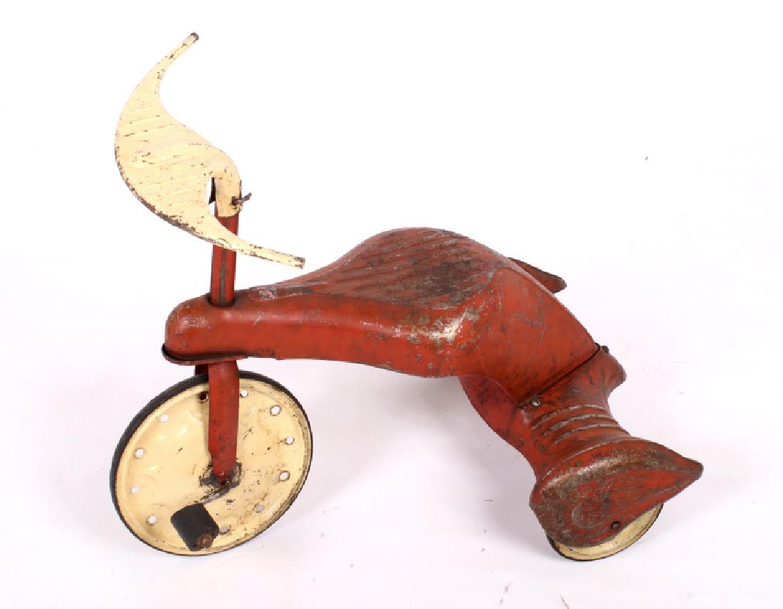 1930's Original Junior Toy Co. Sky Tot Tricycle: Featured in this lot is a rare and coveted 1930's Original Junior Toy Co. Sky Tot Tricycle. This 1920's Hammond Indiana company, originally And-Way Stamping Co., began manufacturing toys during the de
