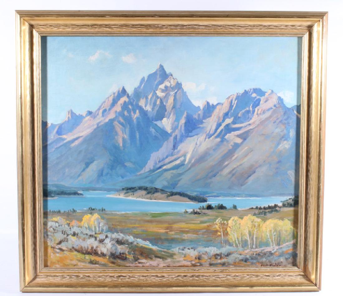 Olaf Moller Oil On Canvas Mountain Landscape: This lot includes a Olaf Moller oil painting on canvas of a mountain landscape. Olaf Moller (1901- 1985) was born in Idaho and was known for his landscape, portrait, and mural paintings. He had studie
