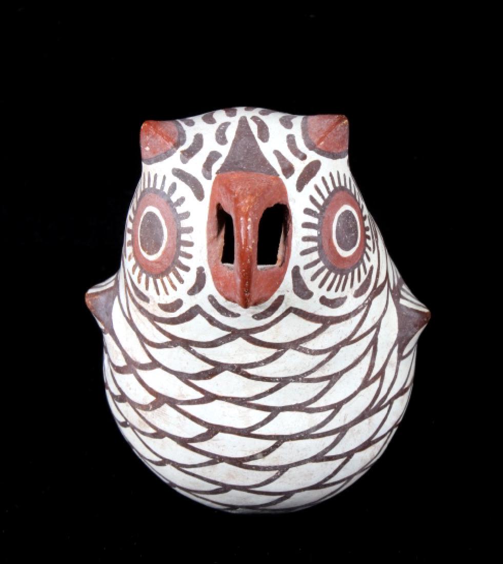 Zuni Polychrome Pottery Owl Effigy Figure c. 1900-: Offered in this lot we have a an excellent early Zuni Native American Indian polychrome effigy figure of an owl and originates from circa 1900- 1920. The piece is done in the classic early stylings an