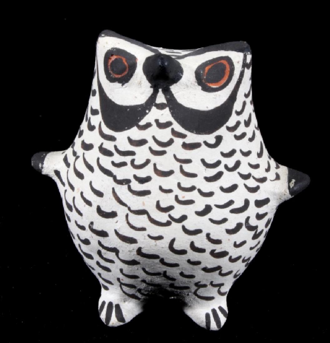 Acoma Polychrome Pottery Owl Figure Effigy c. 1900: Featured in this lot we have an Acoma Native American Indian polychrome pottery effigy figure of an owl originating form circa 1900 to 1920. The piece is done in the classic early stylings and is trul
