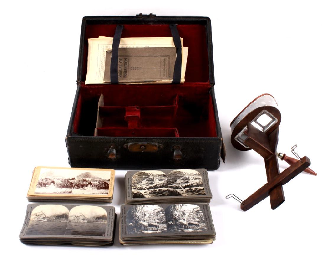 Monarch Stereoview With Cards and Carry Case: For your consideration in this lot we have a Monarch Stereoview with a carry case and photo cards. The Collection consists of a Monarch Stereoviewer, 44 photograph cards, original manuals, and a carry