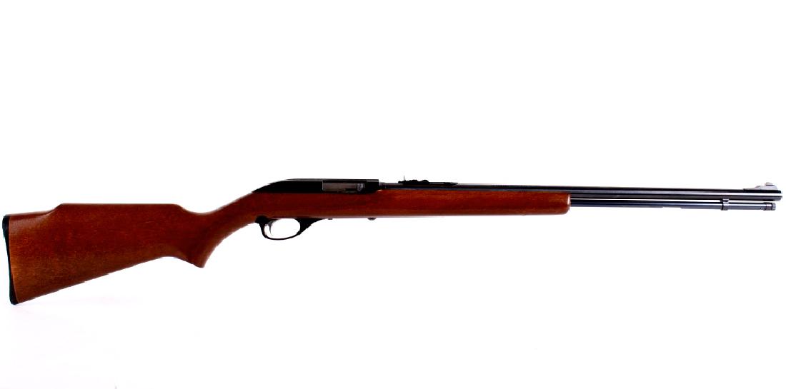 Marlin Glenfield Model 60 .22 LR Semi-Auto Rifle: This is a Marlin Glenfield Model 60 semi-automatic rifle chambered in the .22 long rifle caliber. The rifle has a 22" round blue'd steel barrel, receiver and brass tube fed magazine with a straight gr