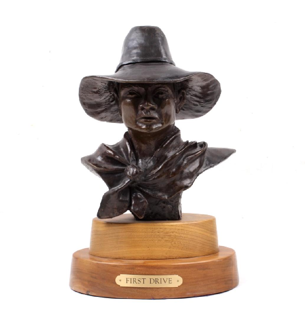 First Drive Bronze Sculpture by Roger Kruckenberg: Available for your bidding pleasure is an original "First Drive" Bronze Sculpture signed by Bozeman, Montana artist Roger Kruckenberg. The signature reads "RD Kruckenberg 96'" and marked piece 7/50. T