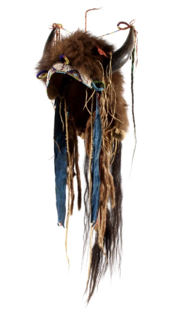 Sioux Buffalo Horn Headdress 1870's Style Replica: The lot features an original Bill & Kathy Brewer of Greenville, Illinois historically accurate Lakota Sioux Buffalo Horn beaded & quilled headdress in the style of the Indian Wars of 1870’s. The pie