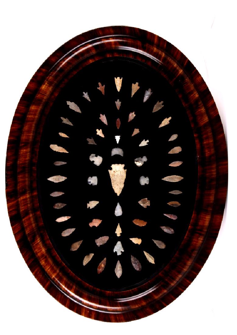 Pre- Historic Native American Arrowhead Collection: For your consideration is this beautifully framed pre-historic Native American arrow and spear head collection. The collection consists of 57 arrow and spear heads. The display shows arrow heads, dove