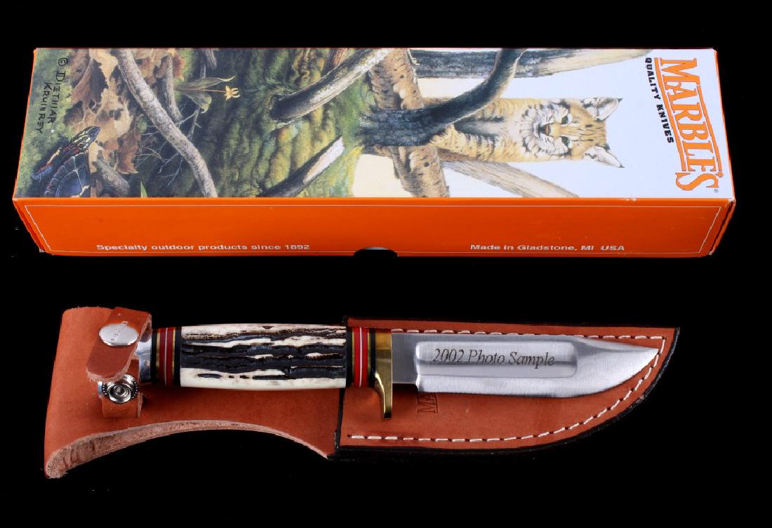 Marble's 4.25" Ideal 2002 Prototype Bone Knife: For your consideration is this rare, new in box, Marble's Ideal Bone 2002 Prototype, non-production, fixed blade knife. According to the website, All About Pocket Knives, Marble's had a "rebirth" era