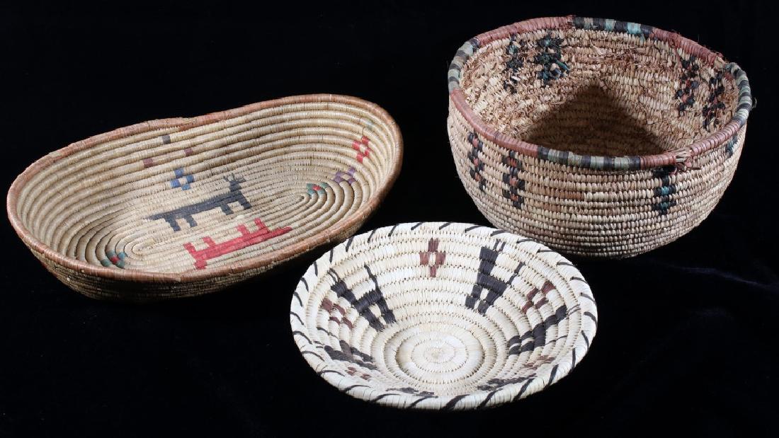 Yoruba African Tribal Hand Woven Baskets: Available in this lot we have a set of three Yoruba hand woven African tribal baskets. The baskets were hand woven by the Yoruba people of the Southwestern and North-Central portion of Nigeria and Sou