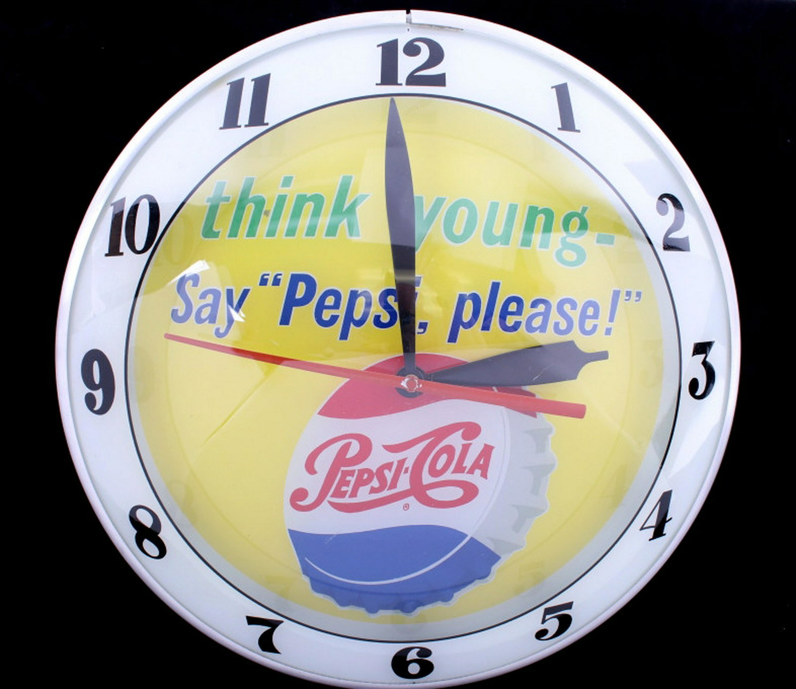1950's Double Bubble Pepsi-Cola Advertising Clock: For your consideration is this wonderful 1950's Double Bubble Pepsi-Cola advertising clock. These clocks were known as "double bubble" clocks as there were two internal light sockets to illuminate the