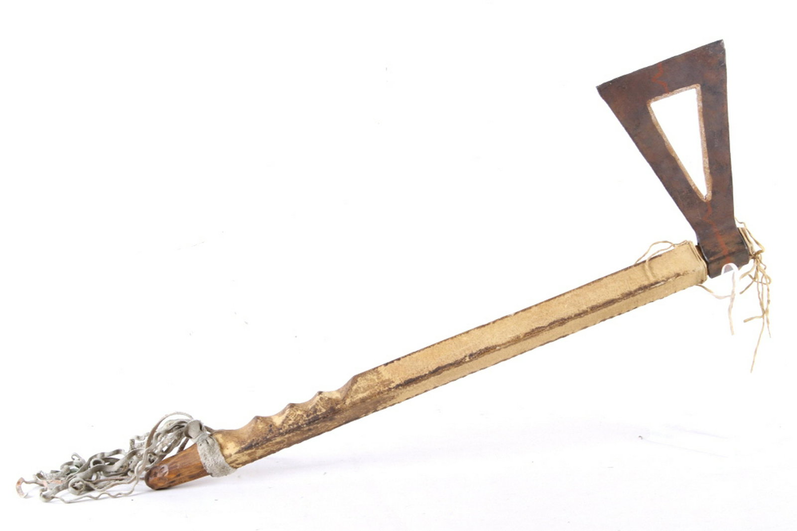 Plains Indian Style Parfleche War Axe Tomahawk: For your consideration is this Plains Indian Style Parfleche War Axe Tomahawk. This contemporary tomahawk has a fine wooden handle, showing a unique square shape to the haft with a tooled in grip. The