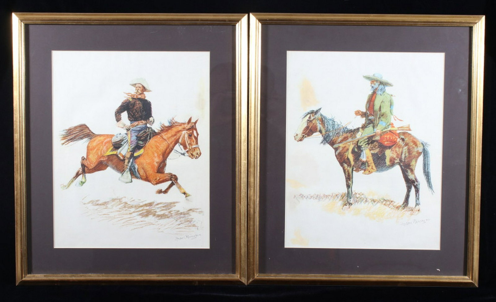 Frederic Remington Framed Prints: Included in this lot we have a pair of framed Frederic Remington prints titled "A Cavalry Officer" and "A Trapper". Frederic Remington (1861-1909) is considered one of the most prolific and important 