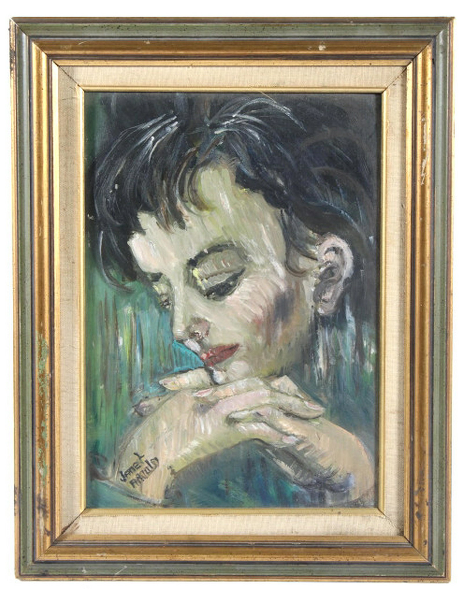 Signed Painting of Judy Garland By Janet Arnold: Included in this lot we have a original oil on canvas painting of Judy Garland by Janet Arnold. This painting depicts the American actress Judy Garland in a thick brushed rough style. The piece shows 