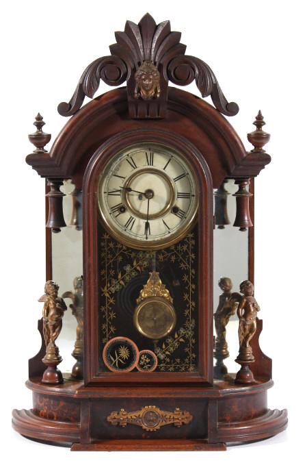 New Haven Clock Co Eight Day Mantle Clock c 1880s: For your consideration in this lot we have a New Haven eight day mantle clock originating from the late 1870's to 1880's. The New Haven Clock Company started in 1853 mass producing brass movements for