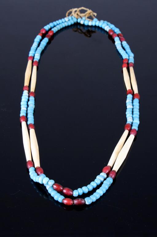 Sioux Trade Bead & Bone Hair Pipe Necklace 19th C.: The lot features a fantastic trade bead necklace from the Sioux Native American Indians of the Plains dating to circa 1880-1890’s. The necklace shows Indian tanned hide strung with excellent period 