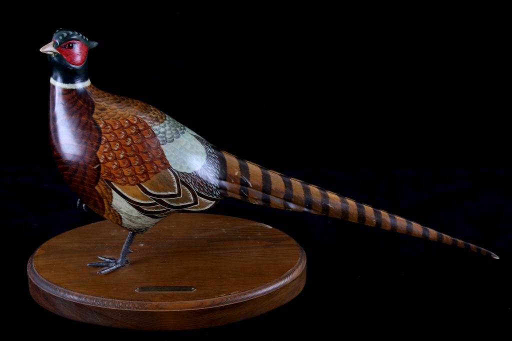 Vicki Hughes Original Carved Wood Pheasant: For your bidding pleasure is this hand painted Ring-Necked Pheasant decoy by Vicki Hughes. This is a beautifully crafted artistic representation of a pheasant decoy. The pheasant was crafted to be in