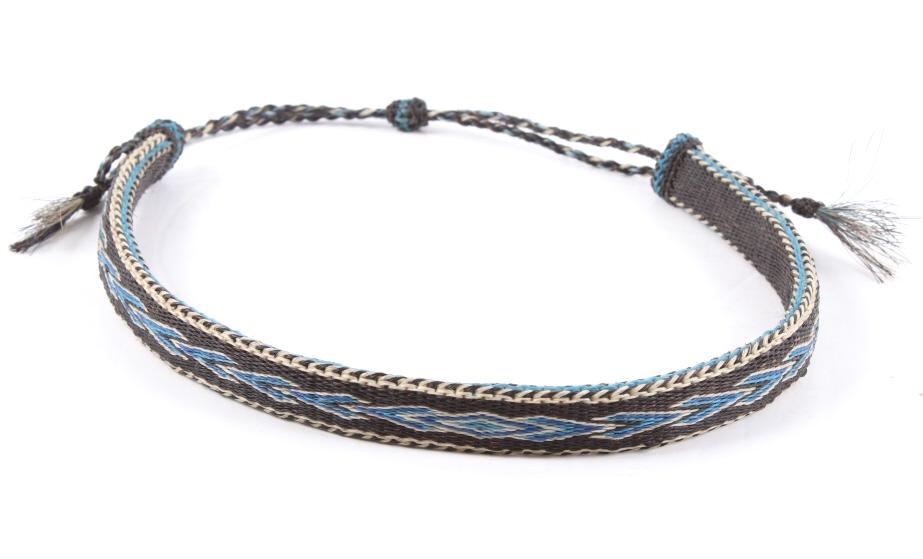 Deer Lodge Montana Prison Horsehair Hat Band: The lot features an excellent Montana State Prison Deer Lodge horsehair hitched hat band. The hatband shows a high-quality hitched construction all crafted from natural horsehair (horse hair) with dye