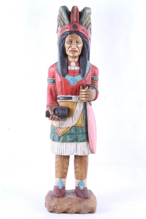 Cigar Store Indian American Carved Wood: For your consideration is this small cigar store Indian that is American carved. This lot features an exceptional Hand Carved Cigar Store Indian. Historically, these carvings would be placed outside o