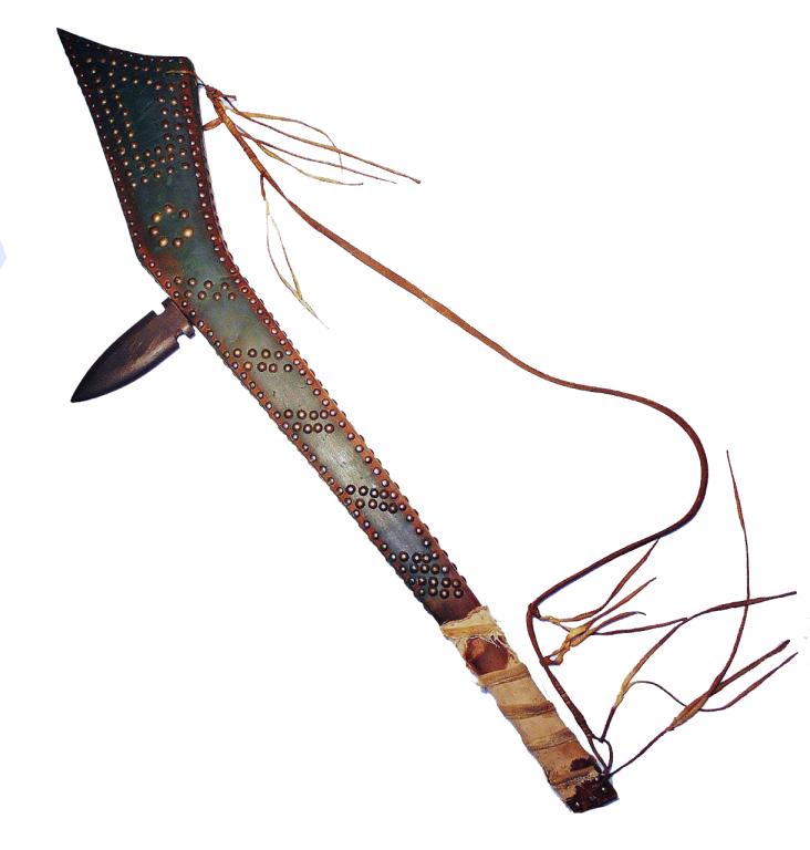 Sioux Gunstock Spontoon War Club c. 1860-1880's: The lot features a late 19th Century Eastern Plains Native American Indian gunstock spontoon war club attributed to the Sioux Indians. This circa 1860-1880’s Indian Wars era piece shows a typical gu