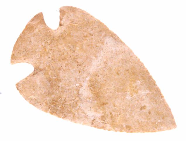 HUGE Dovetail St. Charles Spear Point 9000-6000 BC: his is an extraordinary authentic pre-historic VERY LARGE notched Dovetail / St. Charles long spear point with a nice high grade. The ancient point is expertly constructed from a fine churt material a