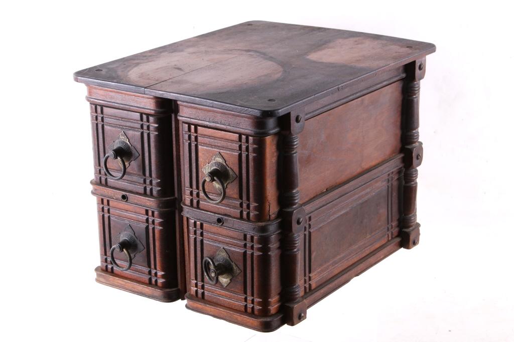 Sewing Machine Four Treadle Drawer Storage Box: For your consideration is this sewing machine four treadle drawer storage box. This is a really nice piece goes great next to a sewing machine for storage and organizing yarn for crocheting. This smal