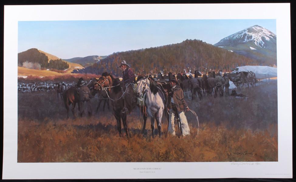 Gary Carter Bear Paw Rope Corral Limited Ed Litho: Included in this lot we have a limited edition Gary Carter lithograph titled "Bear Paw Rope Corral" originating from 1982. Gary Carter is one of the most renowned Western & Native American artist of t