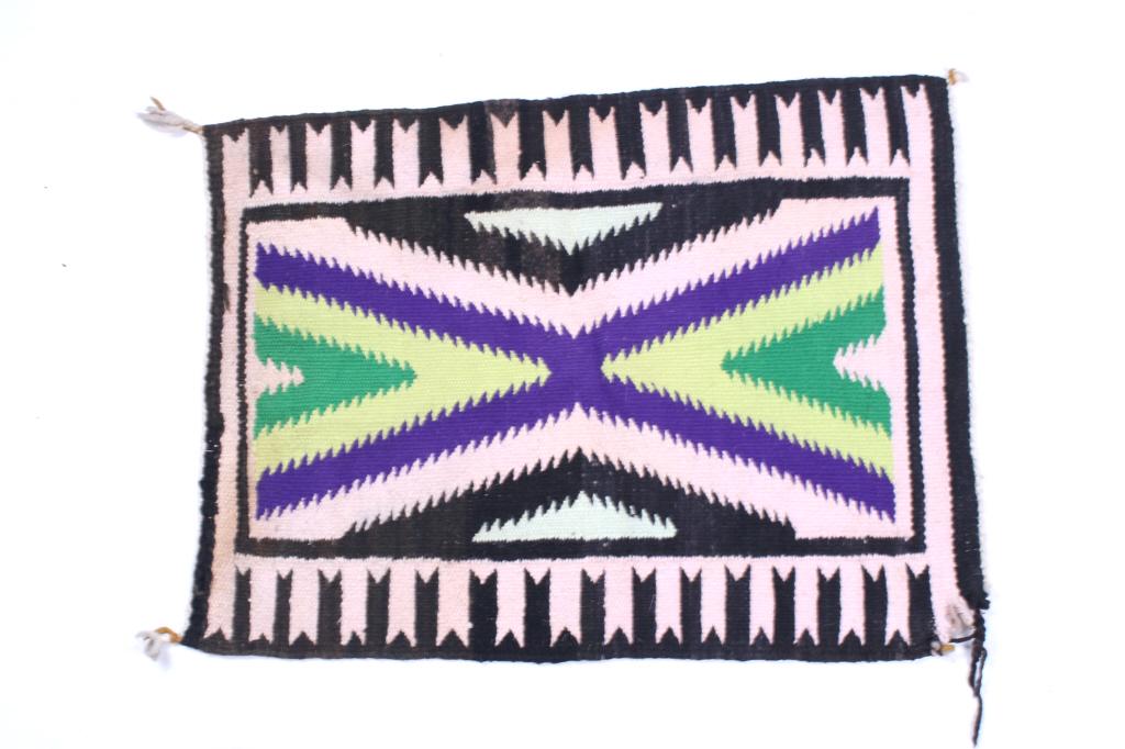 Navajo Crystal Eye Dazzler Sampler Rug: For your consideration is this Navajo Crystal Eye Dazzler sampler rug. his is an excellent detailed and bright whimsical trading post wool rug in a fine Crystal Eye Dazzler pattern. he piece has an ex