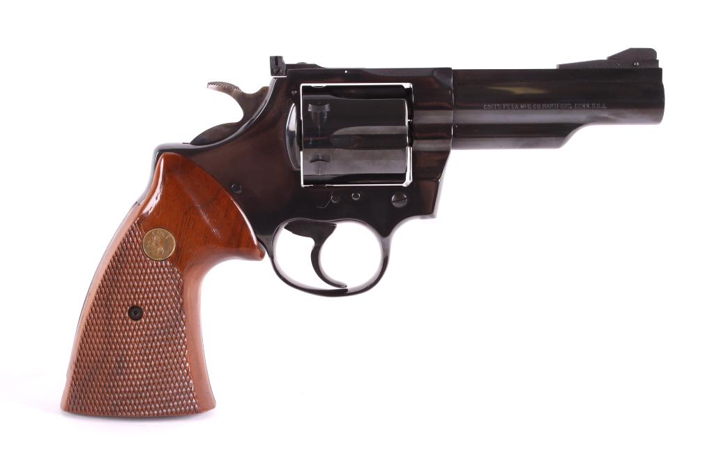 Colt Trooper MK III .357 Magnum Revolver c. 1978: This is a Colt Trooper Mark III double action revolver chambered in the .357 Magnum caliber. The pistol features a case hardened serrated hammer and a blue'd 4" barrel, frame and six shot cylinder wit