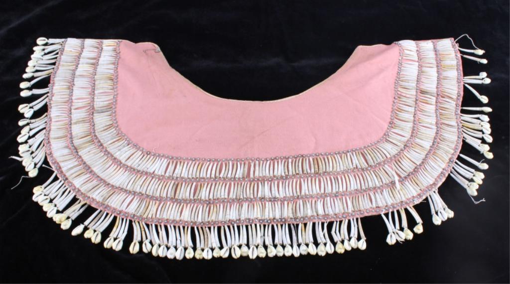 Crow Dentalium Shell Beaded Dress Cape c. 1900-: This is an exceptional and historic Crow Native American Indian full wampum Dentalium shell beaded dress cape dating to circa early 1900- from Max Big Man. Max Big Man, a Crow Absorkee Apsaalooka Amer