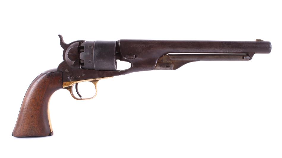 Civil War Colt 1860 Army .44 Cal. Revolver c.1861: In this lot is a classic Civil War issue Colt 1860 Army .44 Caliber Percussion Six Shot Revolver with low serial number 19943, made during the first year of the war in 1861. This was one of the most i