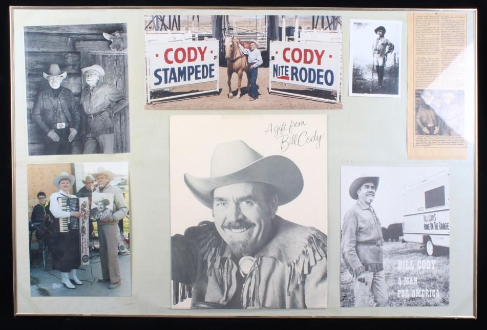 Cody Stampede Nite Rodeo Bill Cody Framed Photos: Included in this lot we have a collection of framed Cody Stampede Nite Rodeo photos showing Bill Cody. Bill Cody is the grand son of famous western icon Buffalo Bill Cody. Bill followed in his grandfa