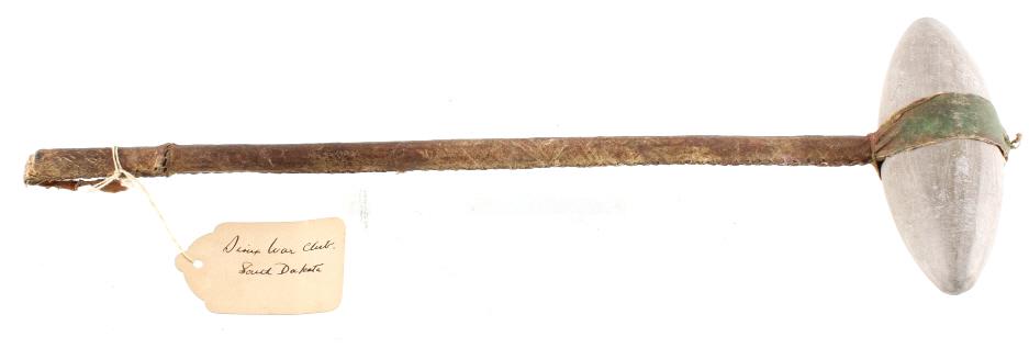 Sioux Stone Head Skullcracker War Club Pre-1890: The lot features an exceptional Sioux Native American Indian stone head skullcracker (skull cracker) war club dating to the 19th Century. This pre-1890 Indian Wars era piece shows a bi-point conal sha